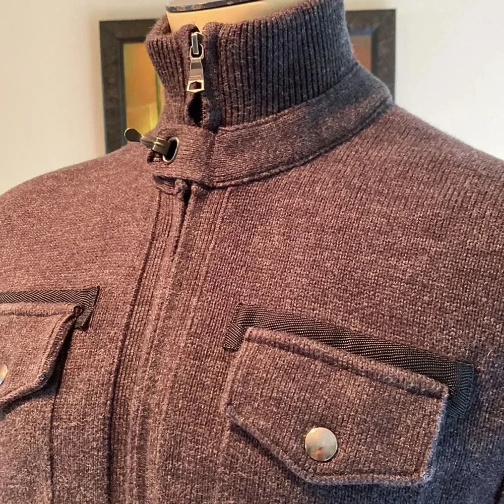 Banana Republic Men Medium knit sweater dark grey cuffed waist wrists pockets